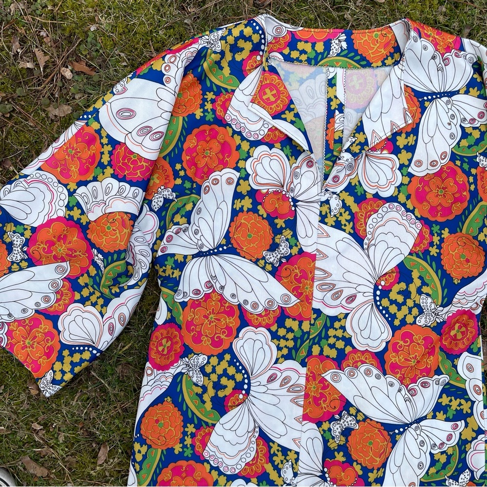 RARE Vintage Handmade maximalist groovy butterfly kaftan maxi dress